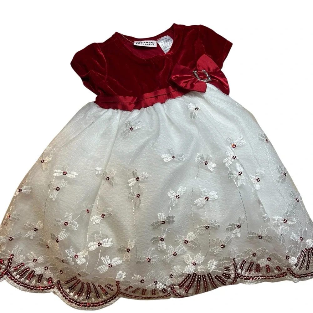 🍭Red and White Whimsical Dragonfly Dress with Bow Velvet bodice 3-6 months - Picture 2 of 7